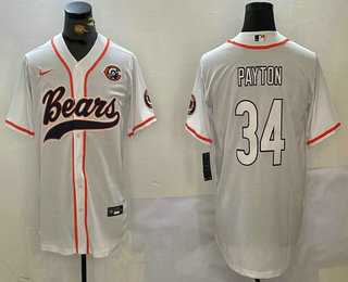 Mens Chicago Bears #34 Walter Payton White Throwback With Patch Cool Base Stitched Baseball Jersey